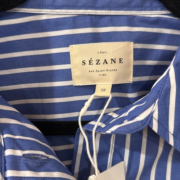 Sezane Bilma Shirt in Blue and White Stripes - Picture 8 of 10